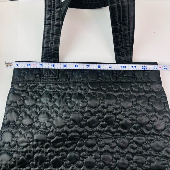 Disney Minnie Mouse Black Quilted Mickey Snap Tote Handbag Purse Handles Zip - Picture 10 of 11